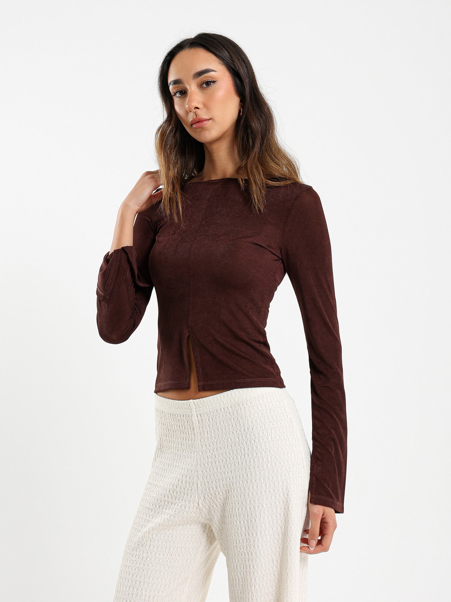 Long Sleeve Top With Front Slit