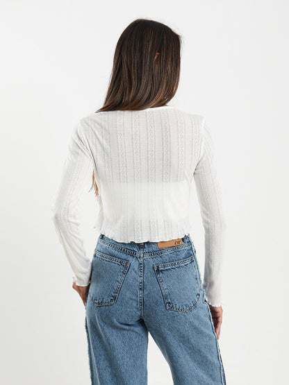 Pointelle Cardigan With Front Tie