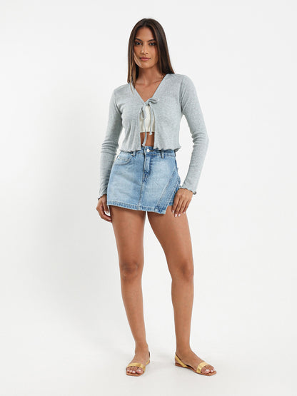 Pointelle Cardigan With Front Tie