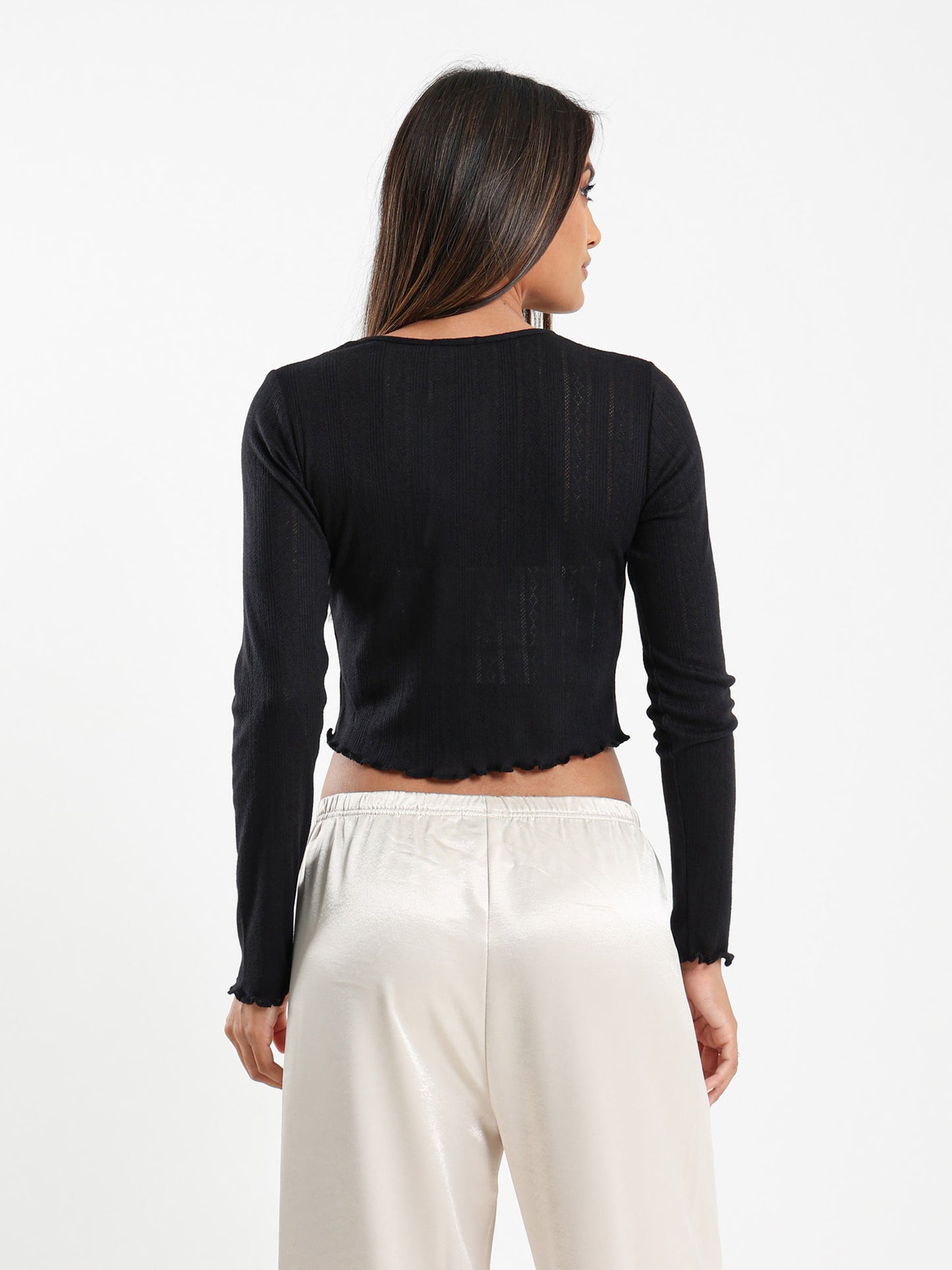 Pointelle Cardigan With Front Tie