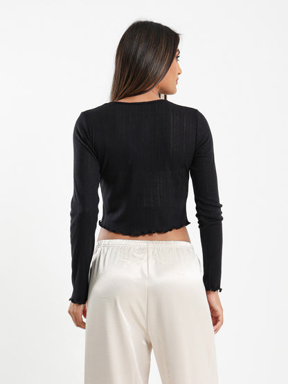 Pointelle Cardigan With Front Tie