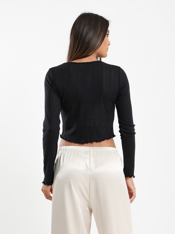 Pointelle Cardigan With Front Tie