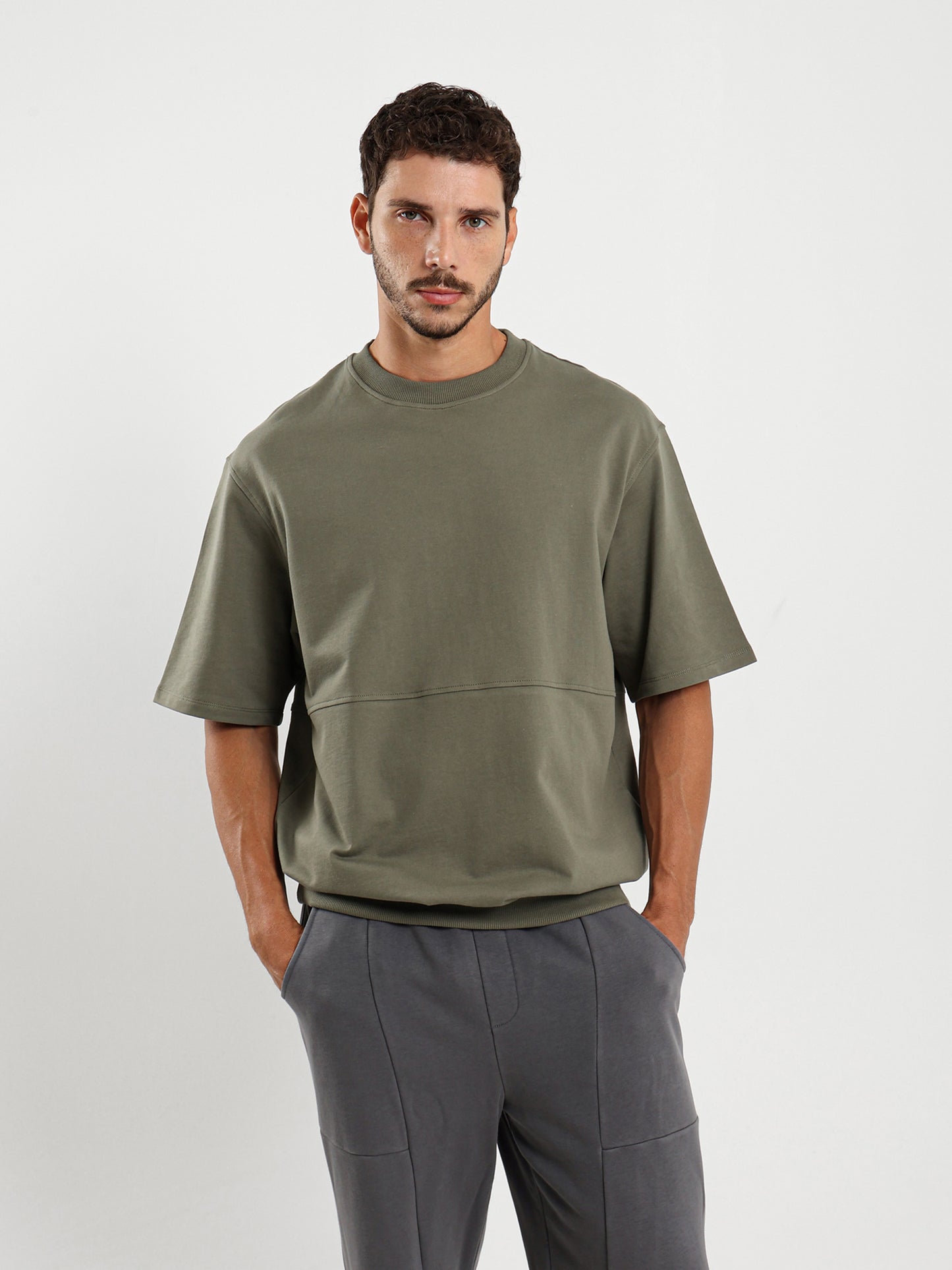 Oversized Melton Tee with Derby Hem