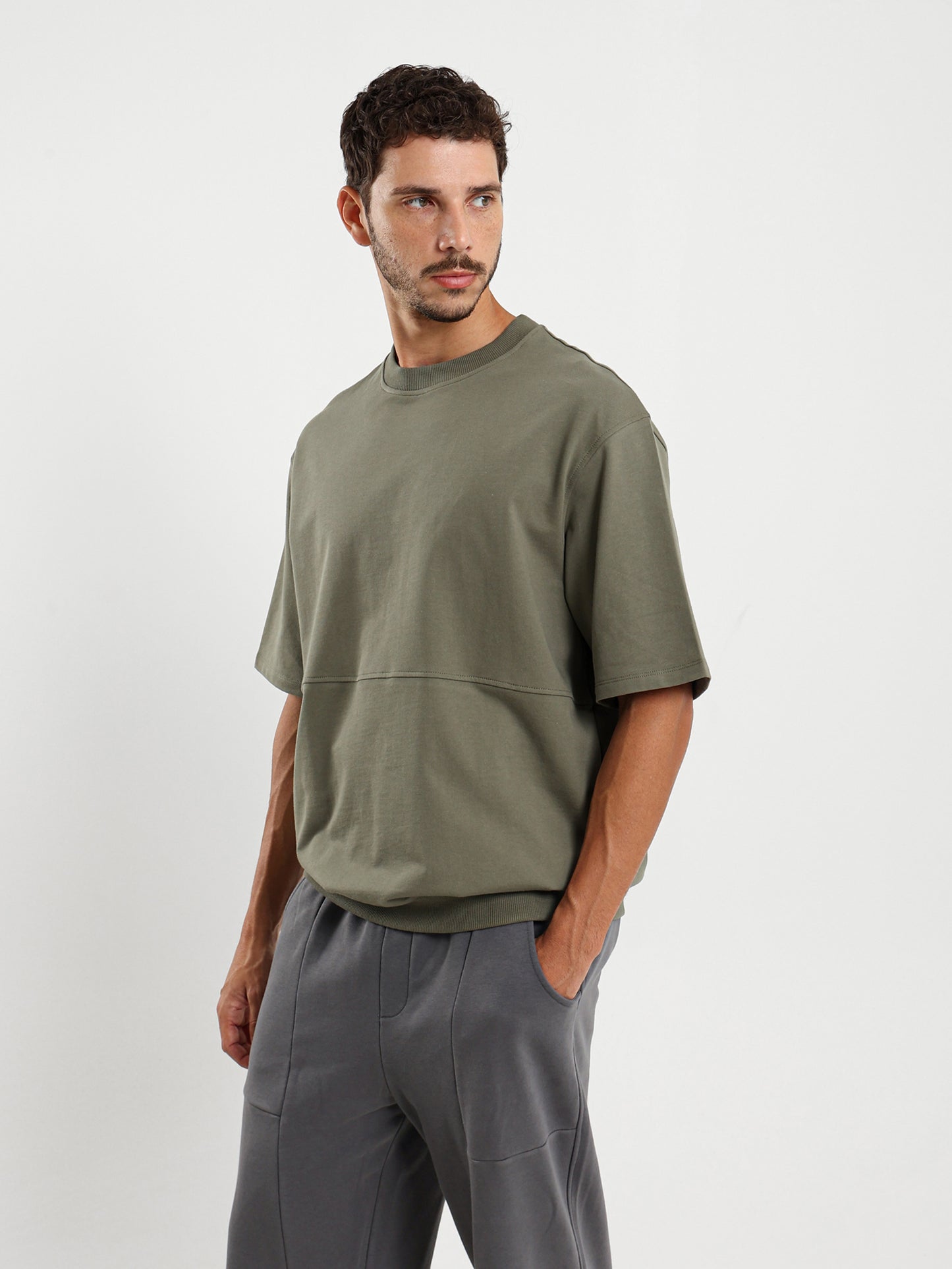Oversized Melton Tee with Derby Hem