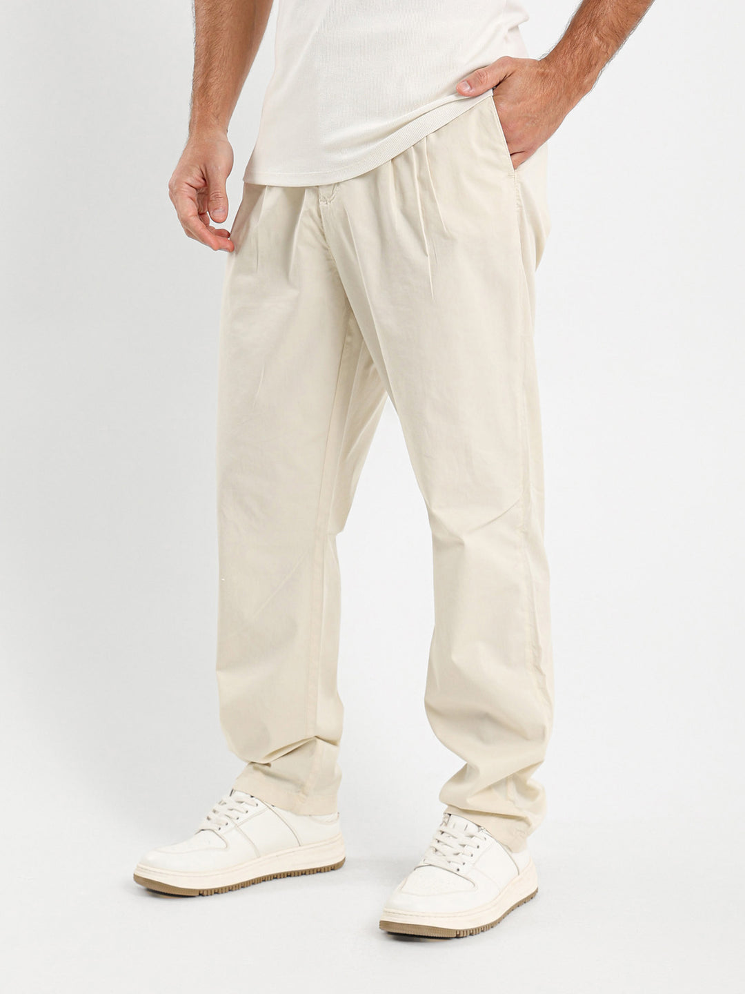 Half Elastic Waist Regular Fit Chino Pants