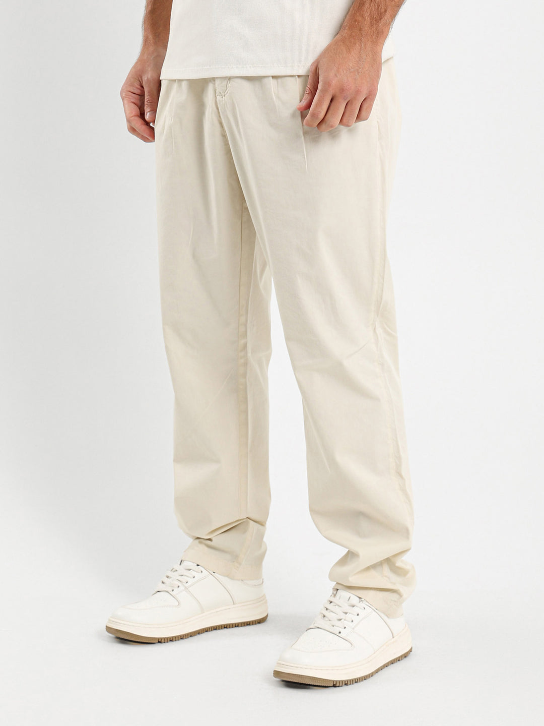 Half Elastic Waist Regular Fit Chino Pants