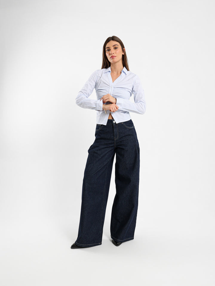 Striped Shirt With Front V Opening