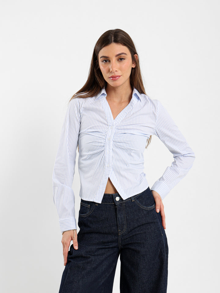 Striped Shirt With Front V Opening