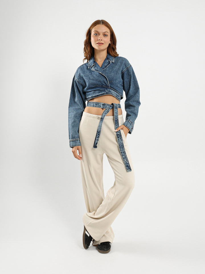 Cropped Wrap-Around Denim Jacket