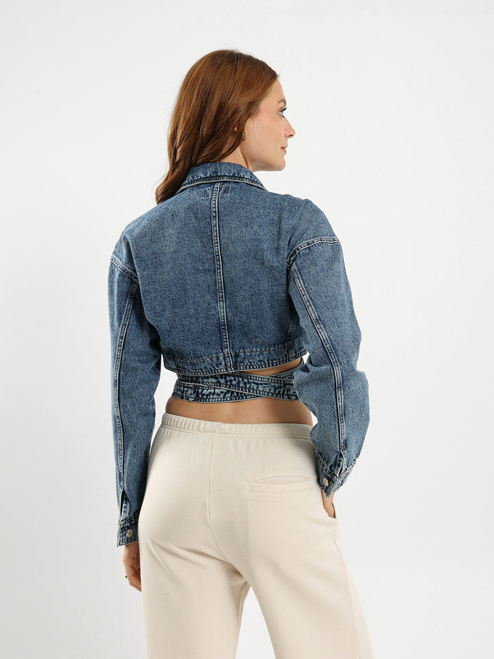 Cropped Wrap-Around Denim Jacket