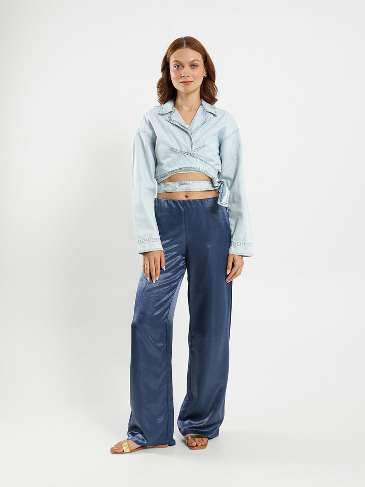 Cropped Wrap-Around Denim Jacket