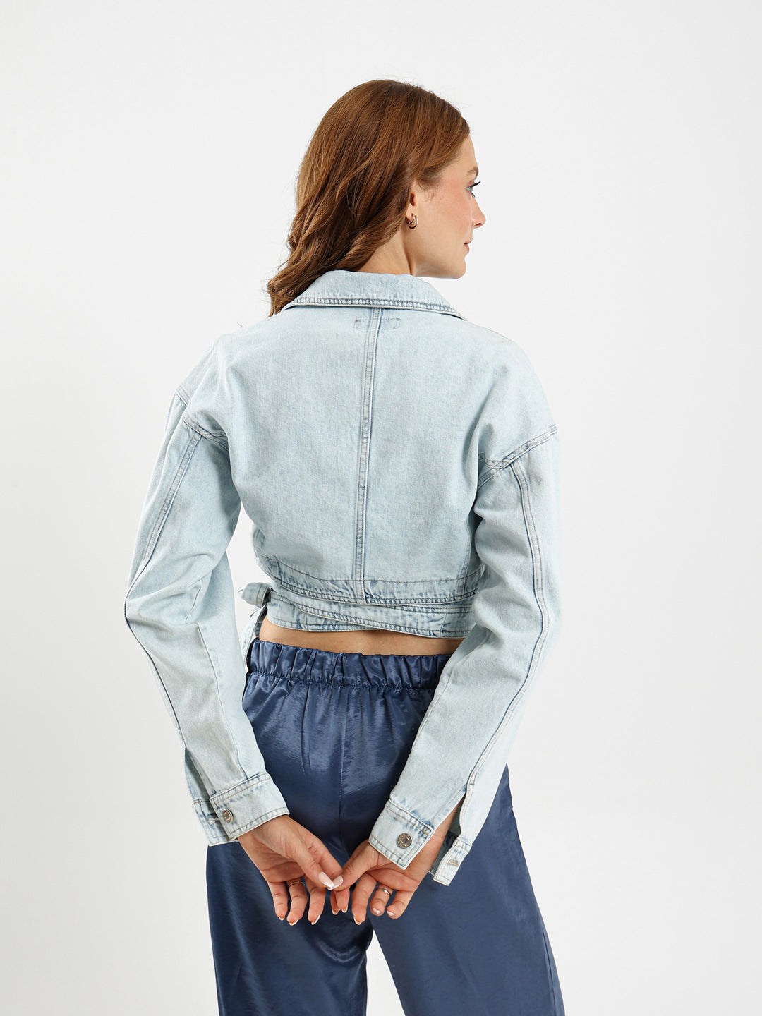 Cropped Wrap-Around Denim Jacket