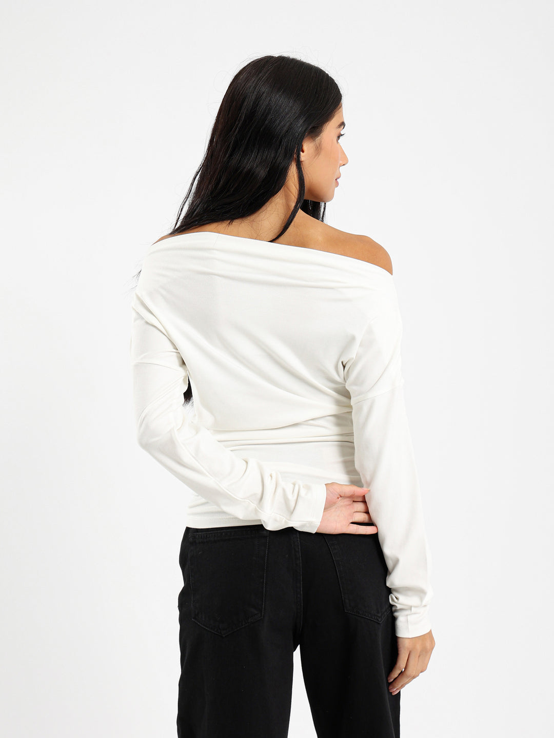 Fitted Waist Side Ruch Long Sleeve Tee