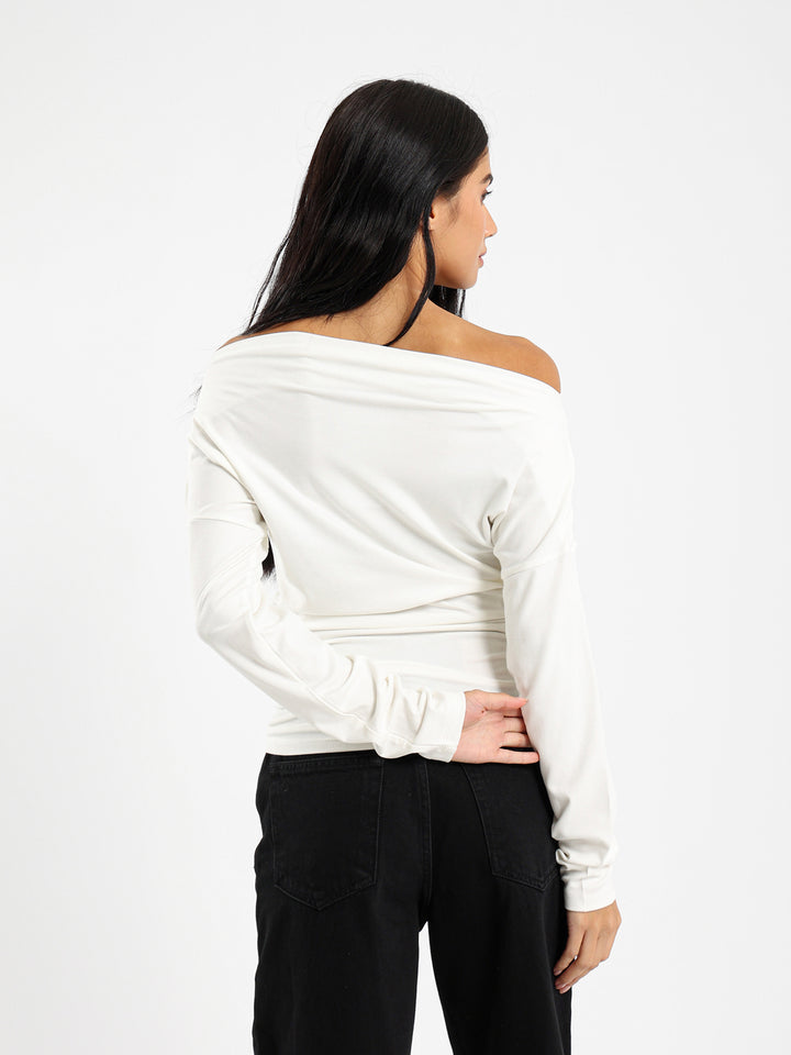 Fitted Waist Side Ruch Long Sleeve Tee