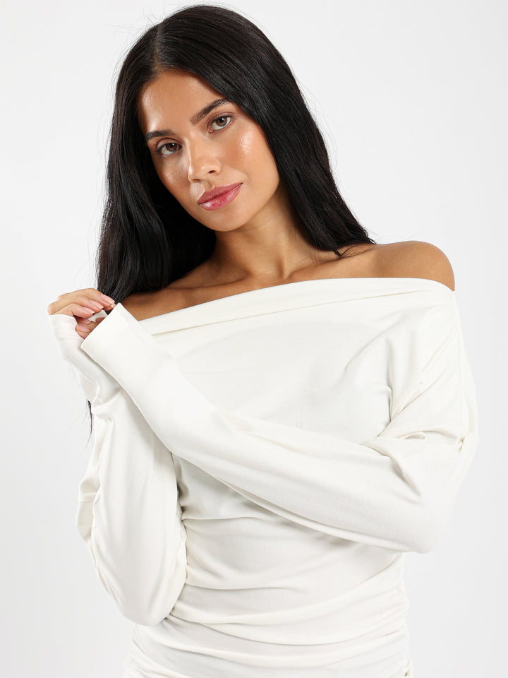 Fitted Waist Side Ruch Long Sleeve Tee