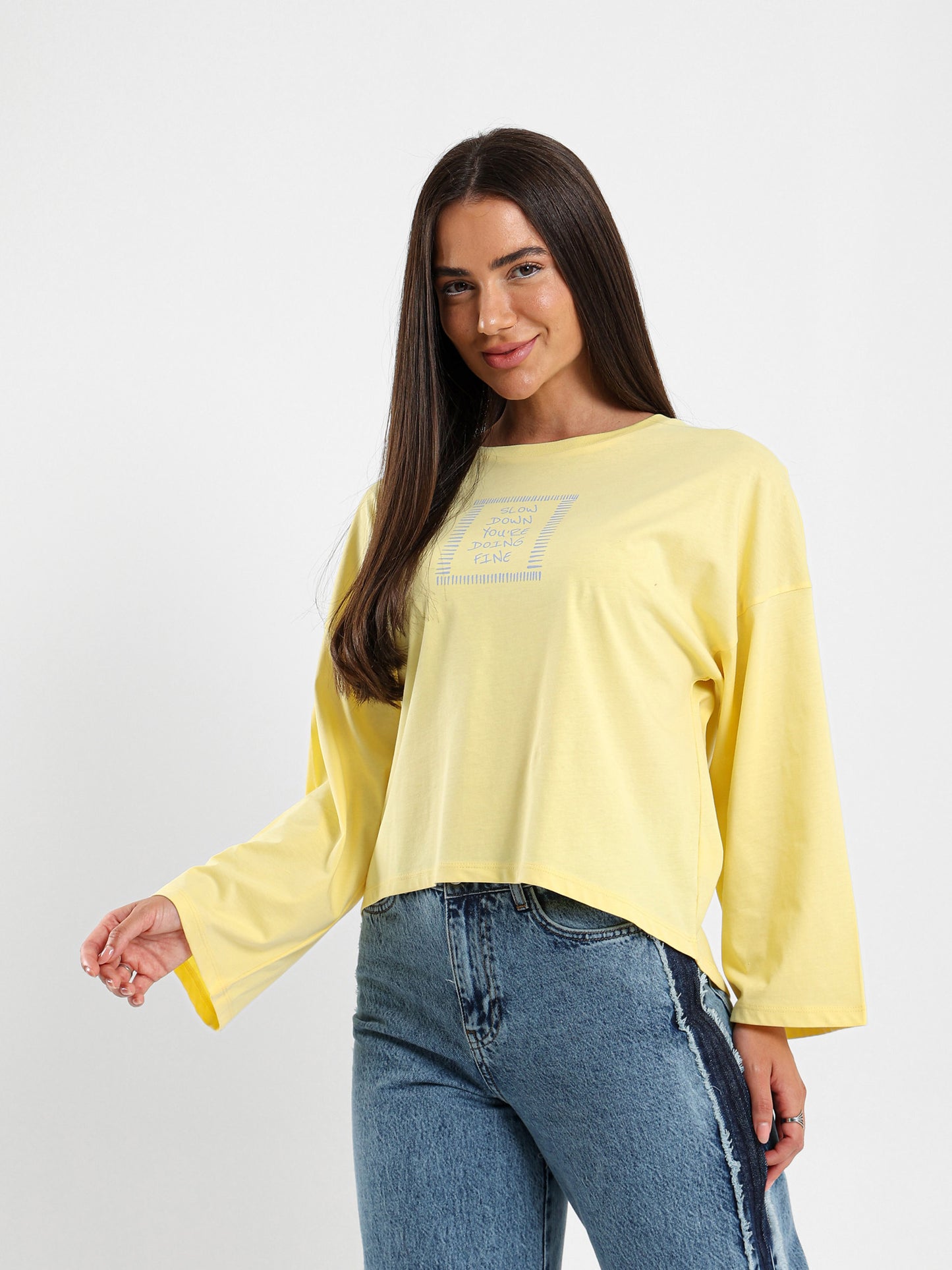 Slow Down You're Doing Fine Print Long Sleeve T-Shirt