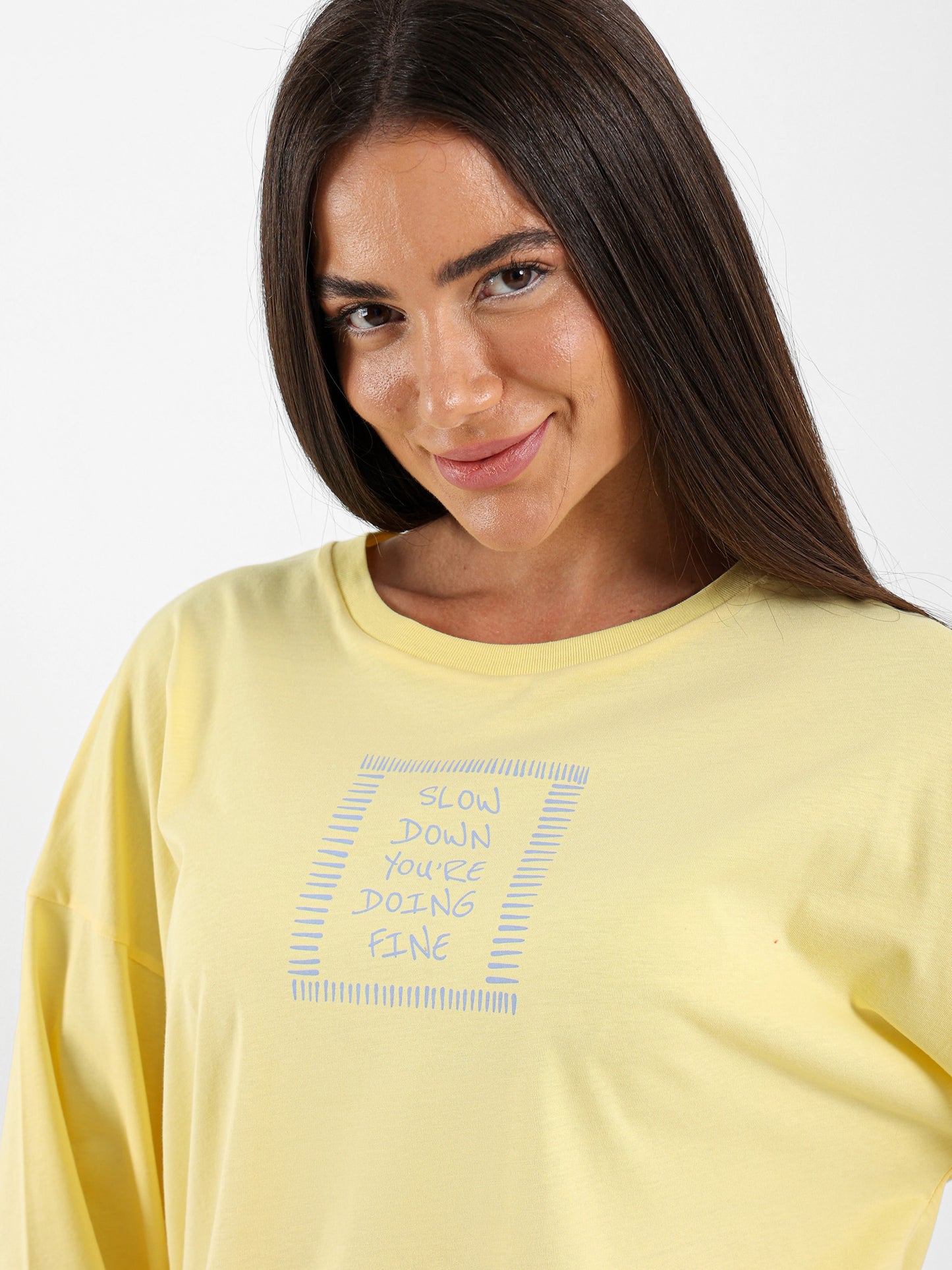 Slow Down You're Doing Fine Print Long Sleeve T-Shirt