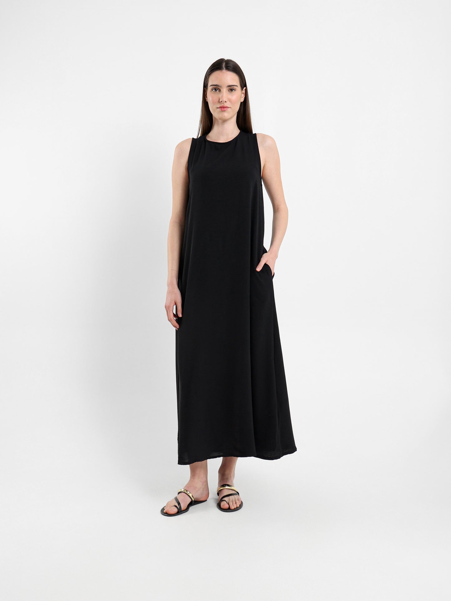Side Pockets Sleeveless Long Dress
