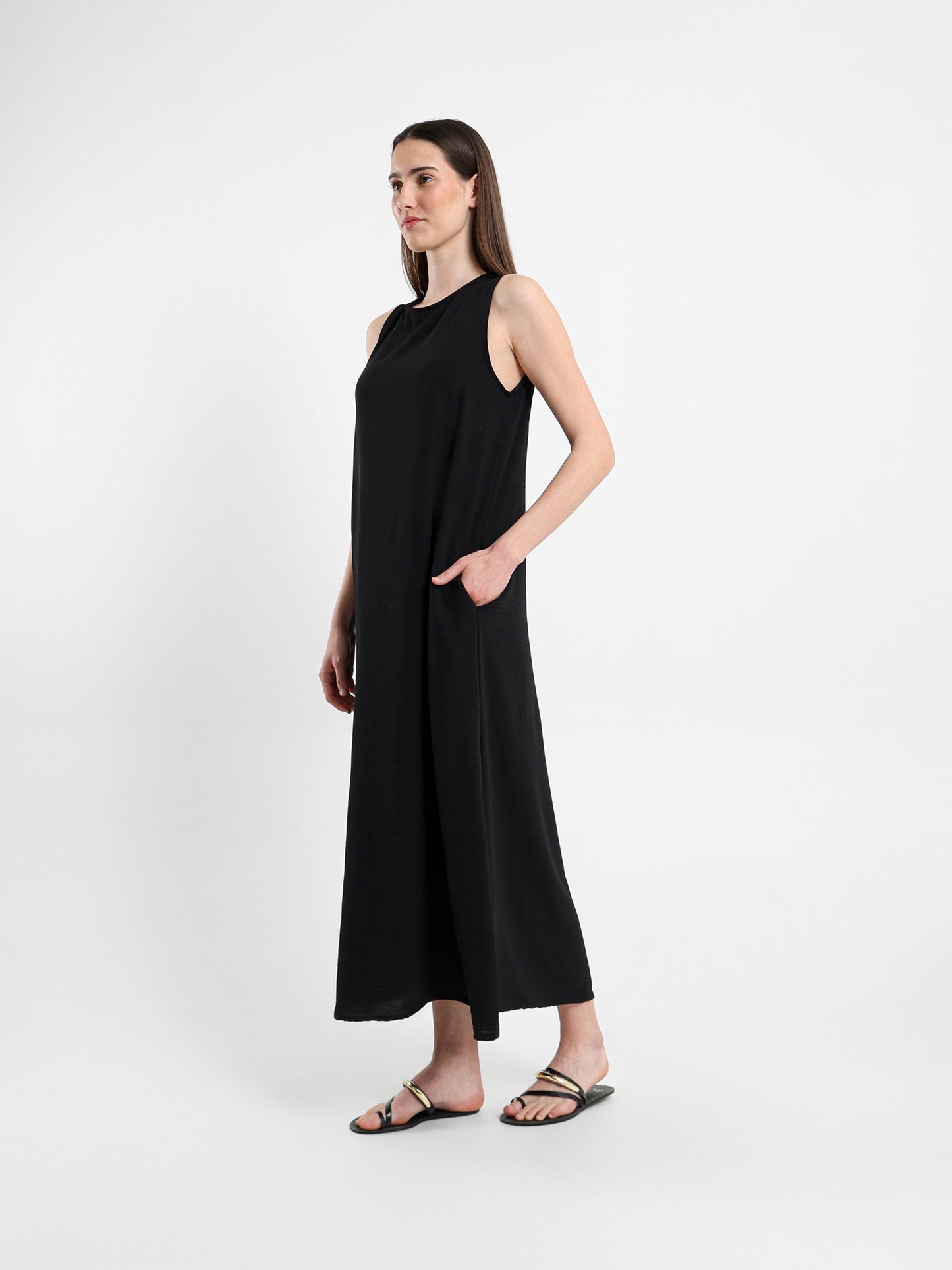 Side Pockets Sleeveless Long Dress