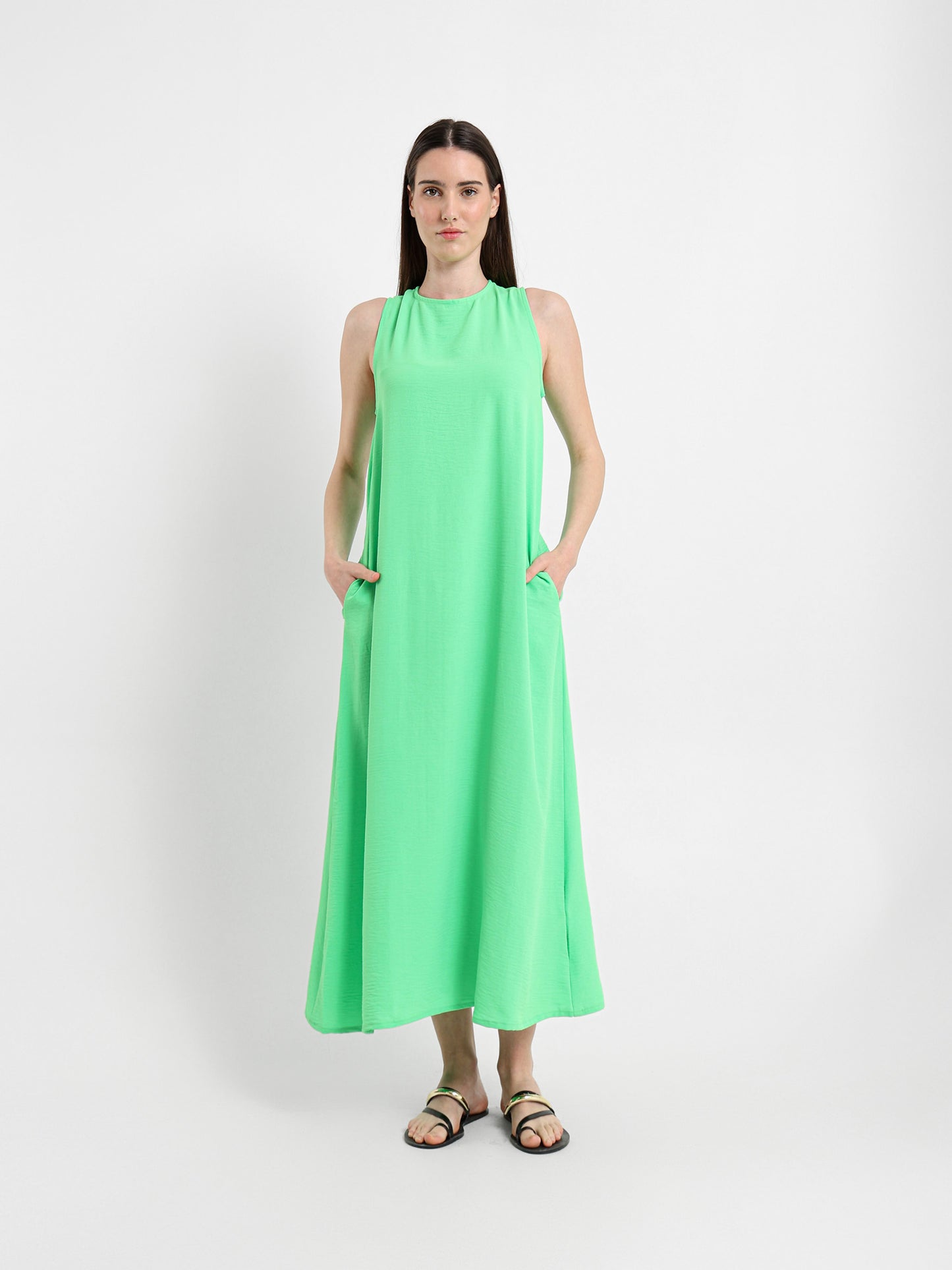 Side Pockets Sleeveless Long Dress