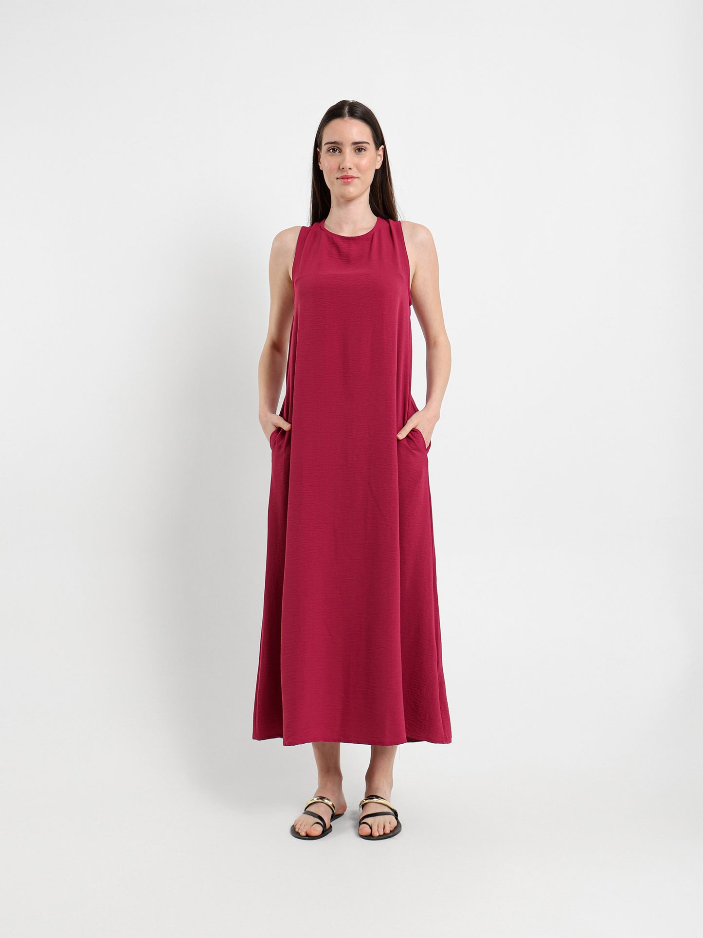 Side Pockets Sleeveless Long Dress