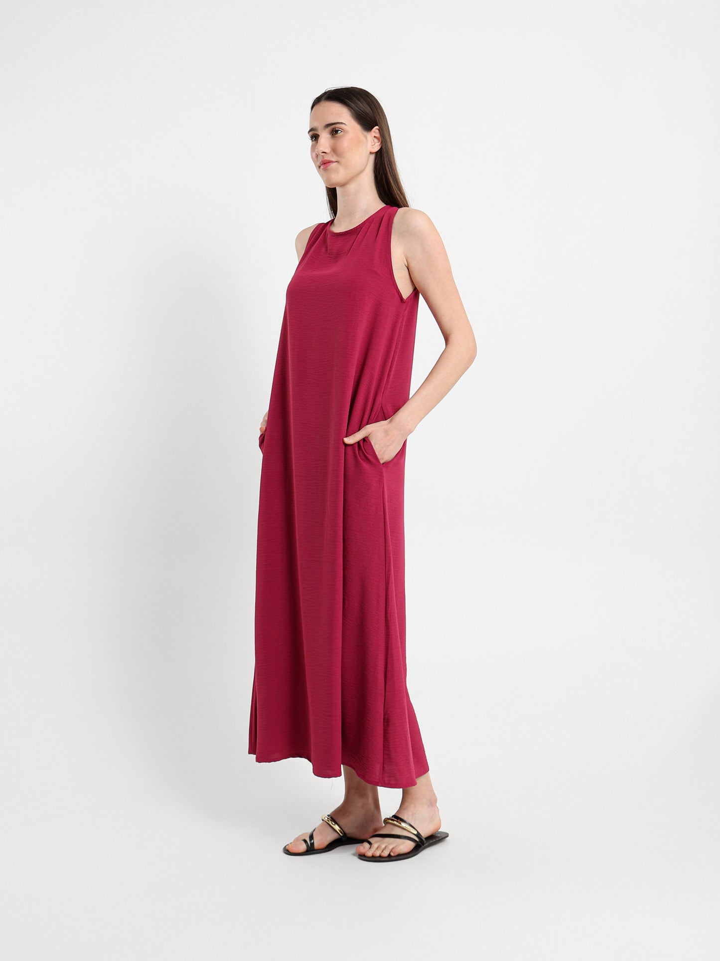Side Pockets Sleeveless Long Dress