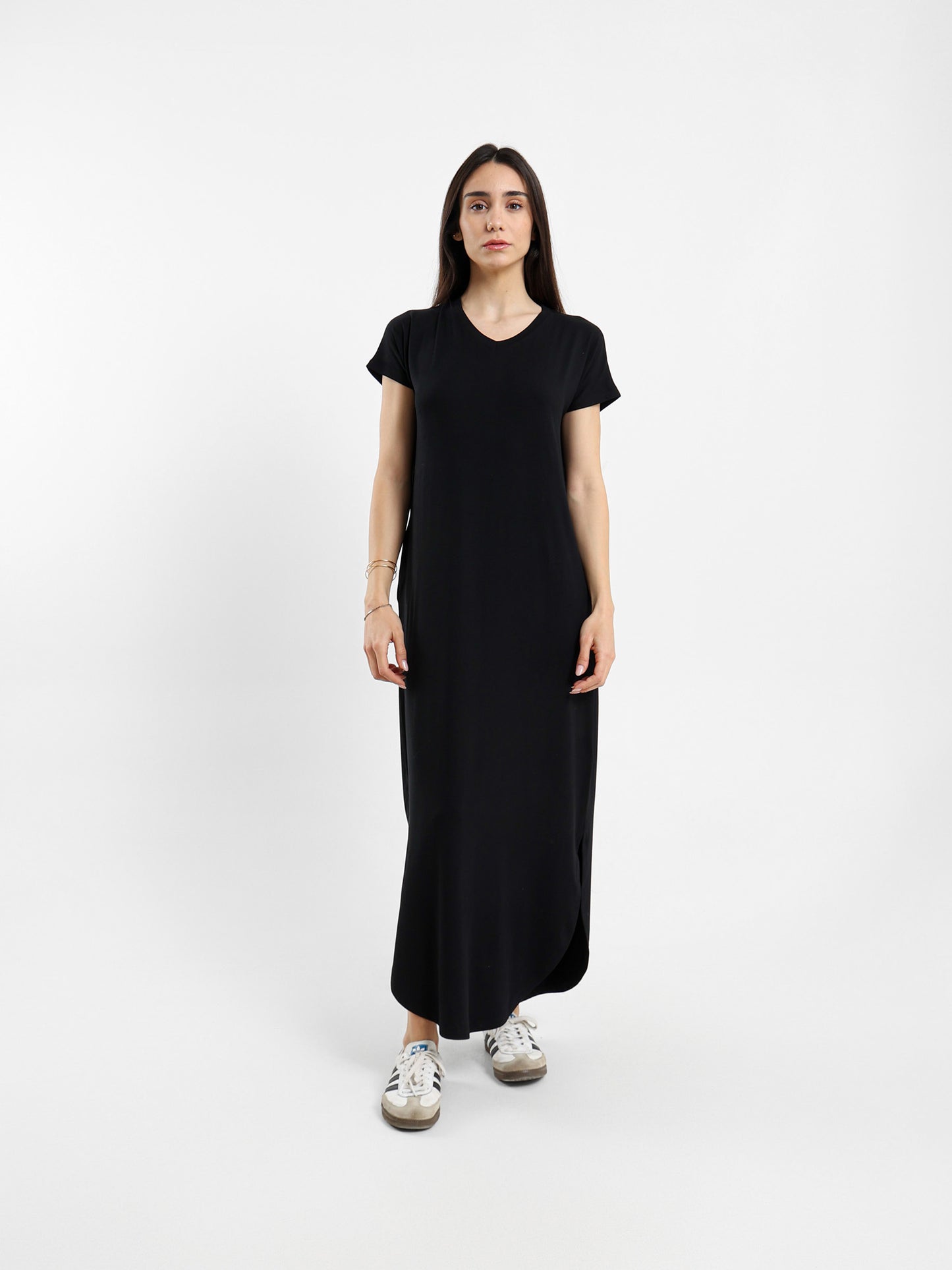 V-Neck Dress With Round Hem