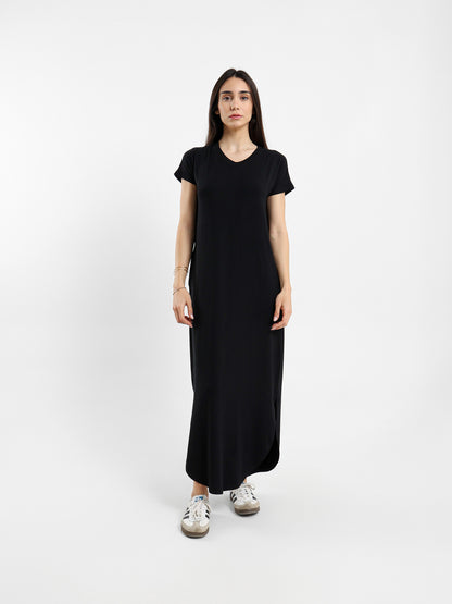 V-Neck Dress With Round Hem
