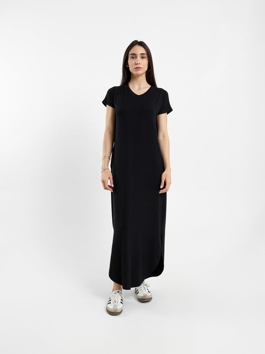 V-neck Dress With Round Hem