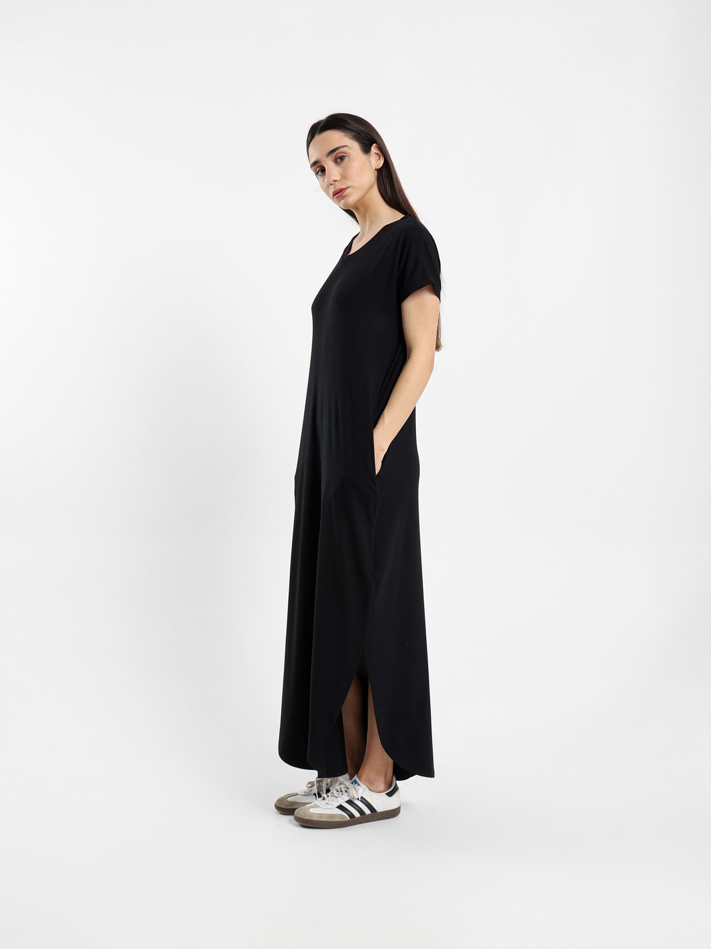 V-Neck Dress With Round Hem