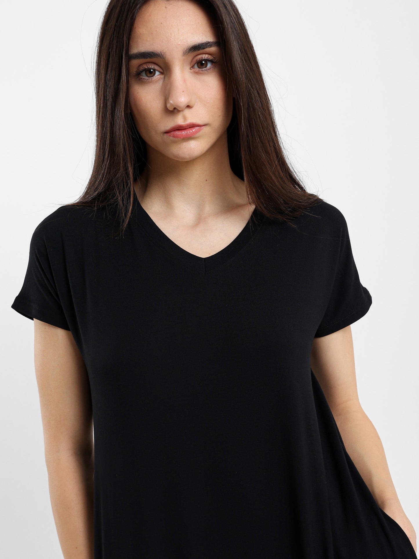 V-Neck Dress With Round Hem