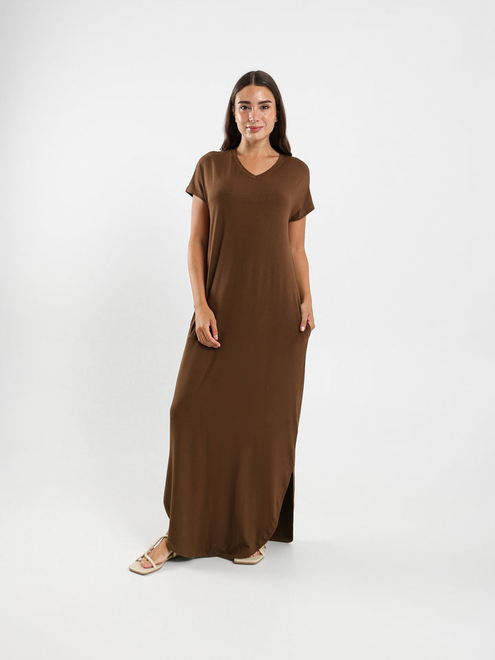 V-Neck Dress With Round Hem