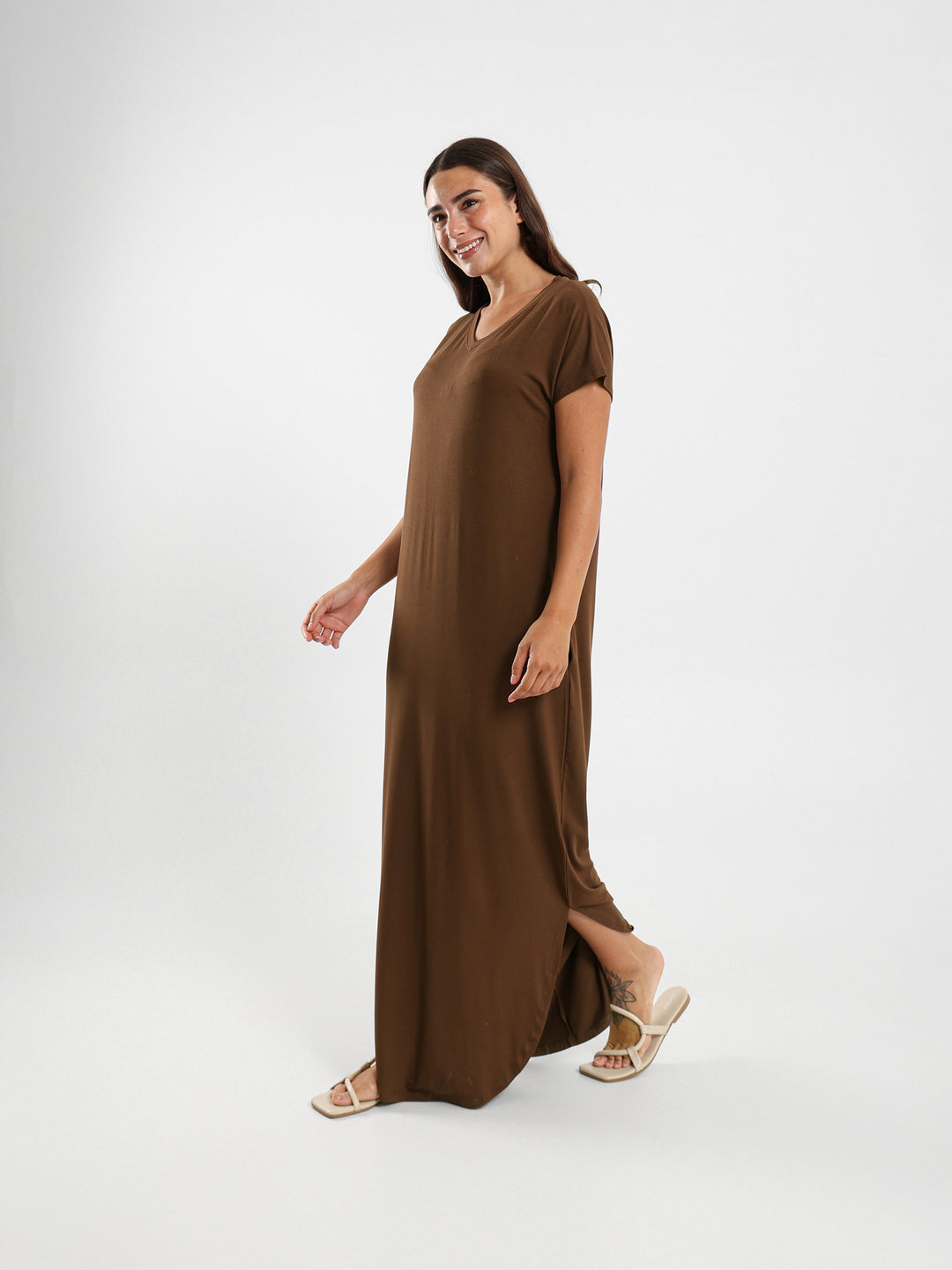 V-Neck Dress With Round Hem