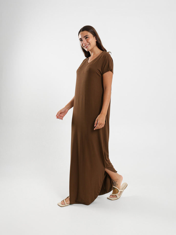 V-Neck Dress With Round Hem