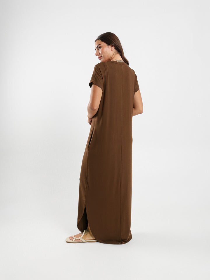 V-Neck Dress With Round Hem