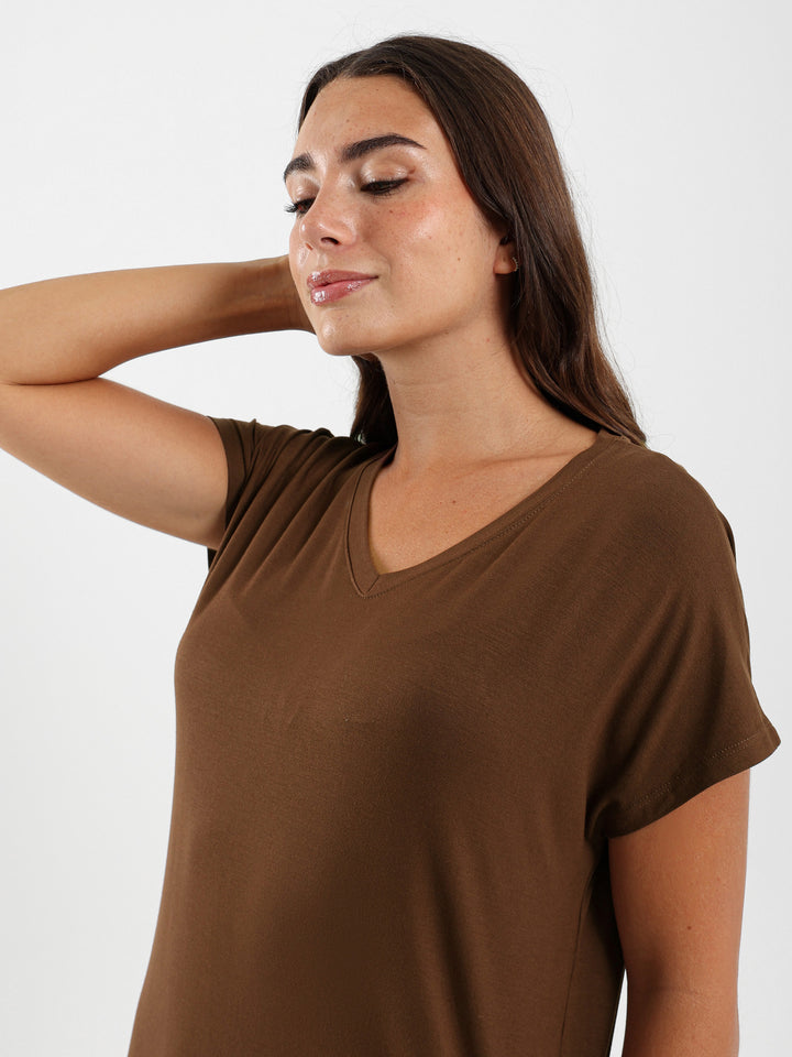 V-Neck Dress With Round Hem