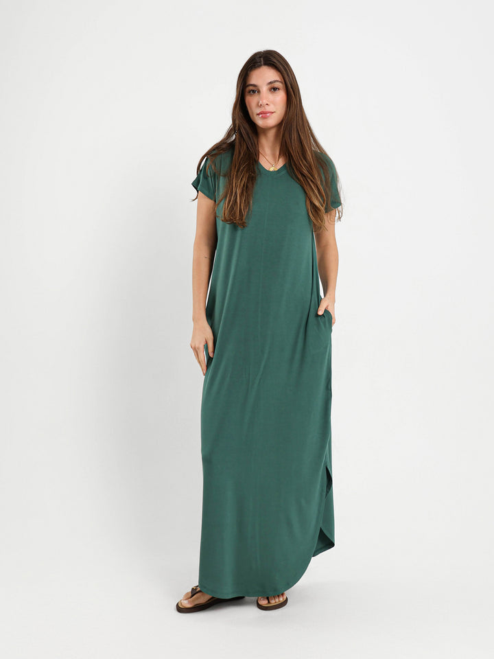 V-Neck Dress With Round Hem