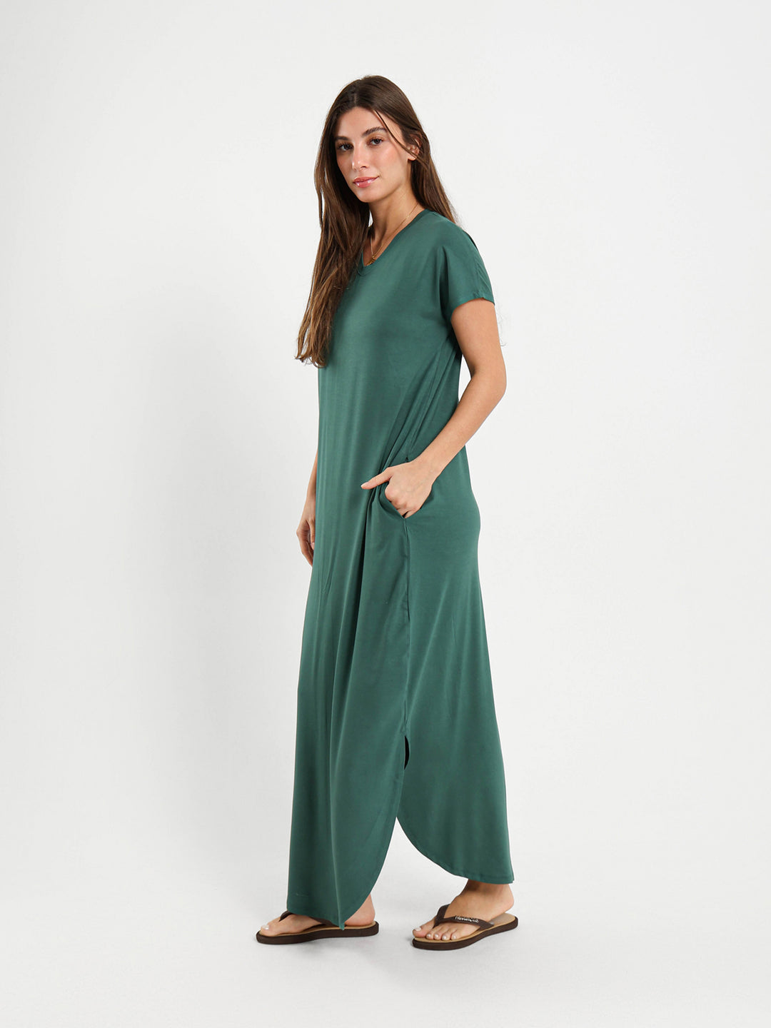 V-Neck Dress With Round Hem