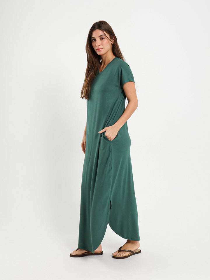 V-Neck Dress With Round Hem
