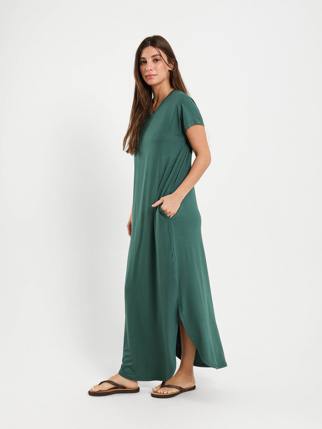 V-Neck Dress With Round Hem