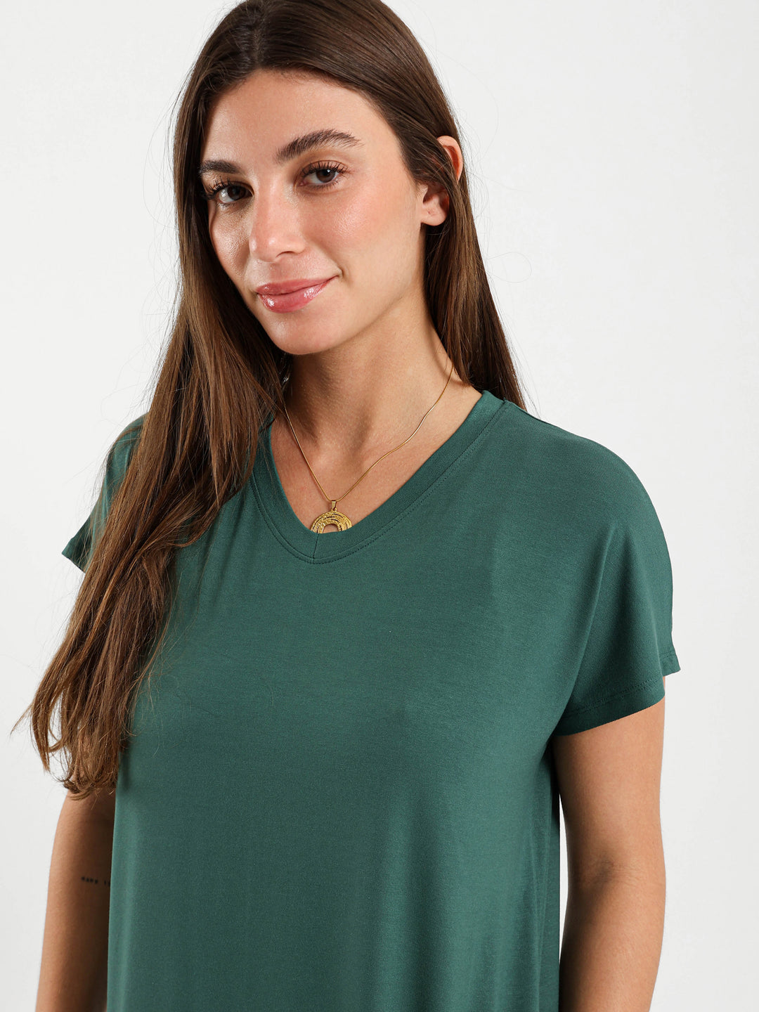 V-Neck Dress With Round Hem