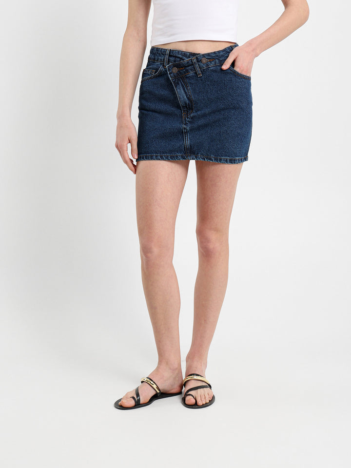 Criss Cross Mini Denim Skirt