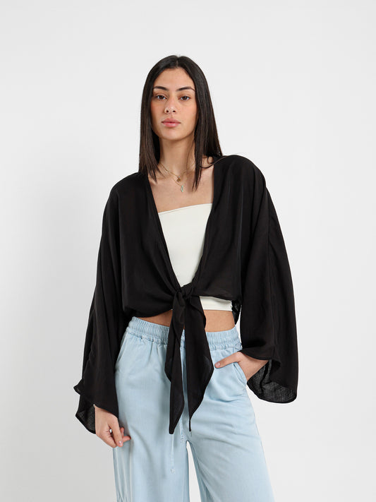 Textured Front Tie Kimono
