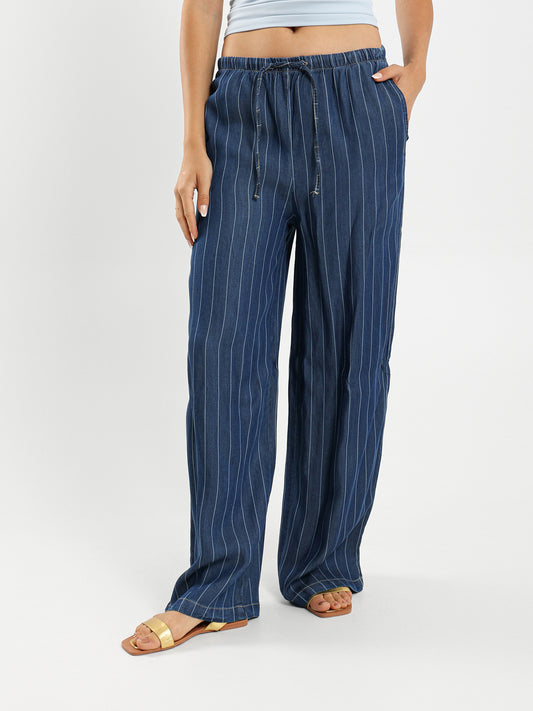 Wide Leg Denim With Thin Drawstring Waistband