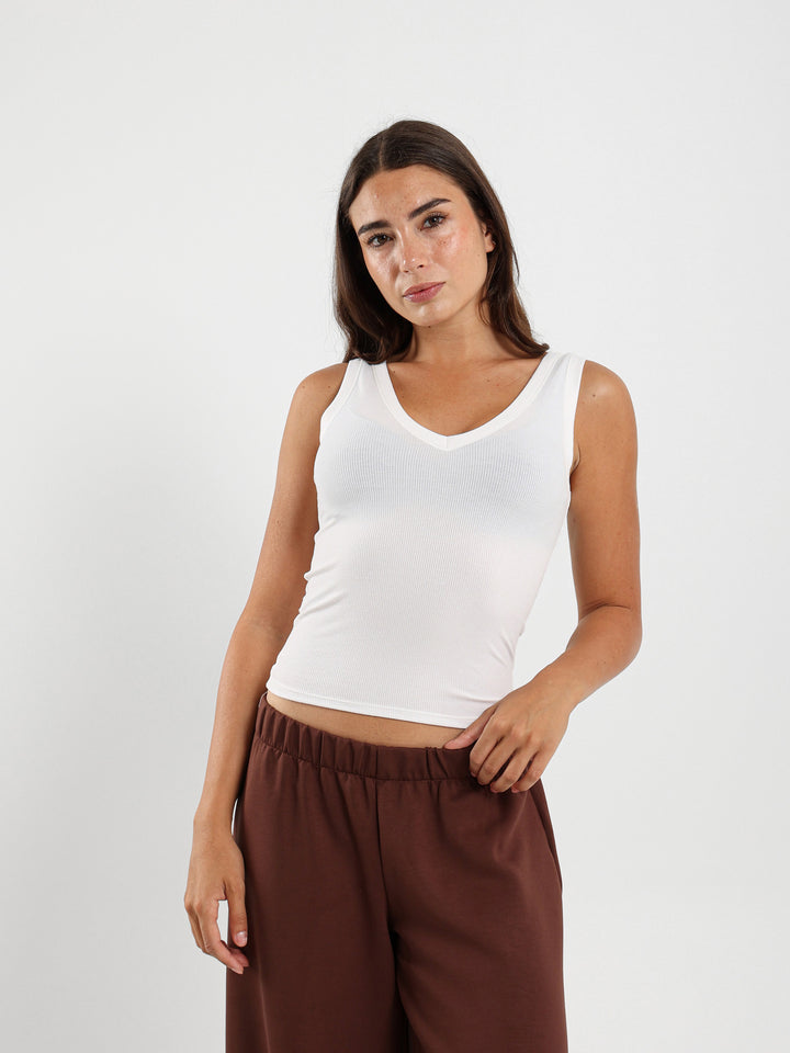 Ribbed V-Neck Sleeveless Top