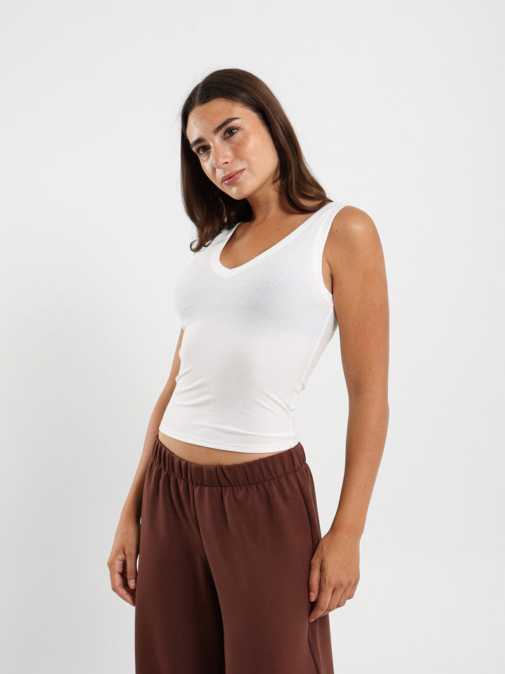 Ribbed V-Neck Sleeveless Top