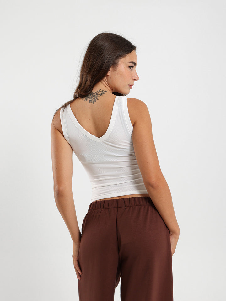 Ribbed V-Neck Sleeveless Top
