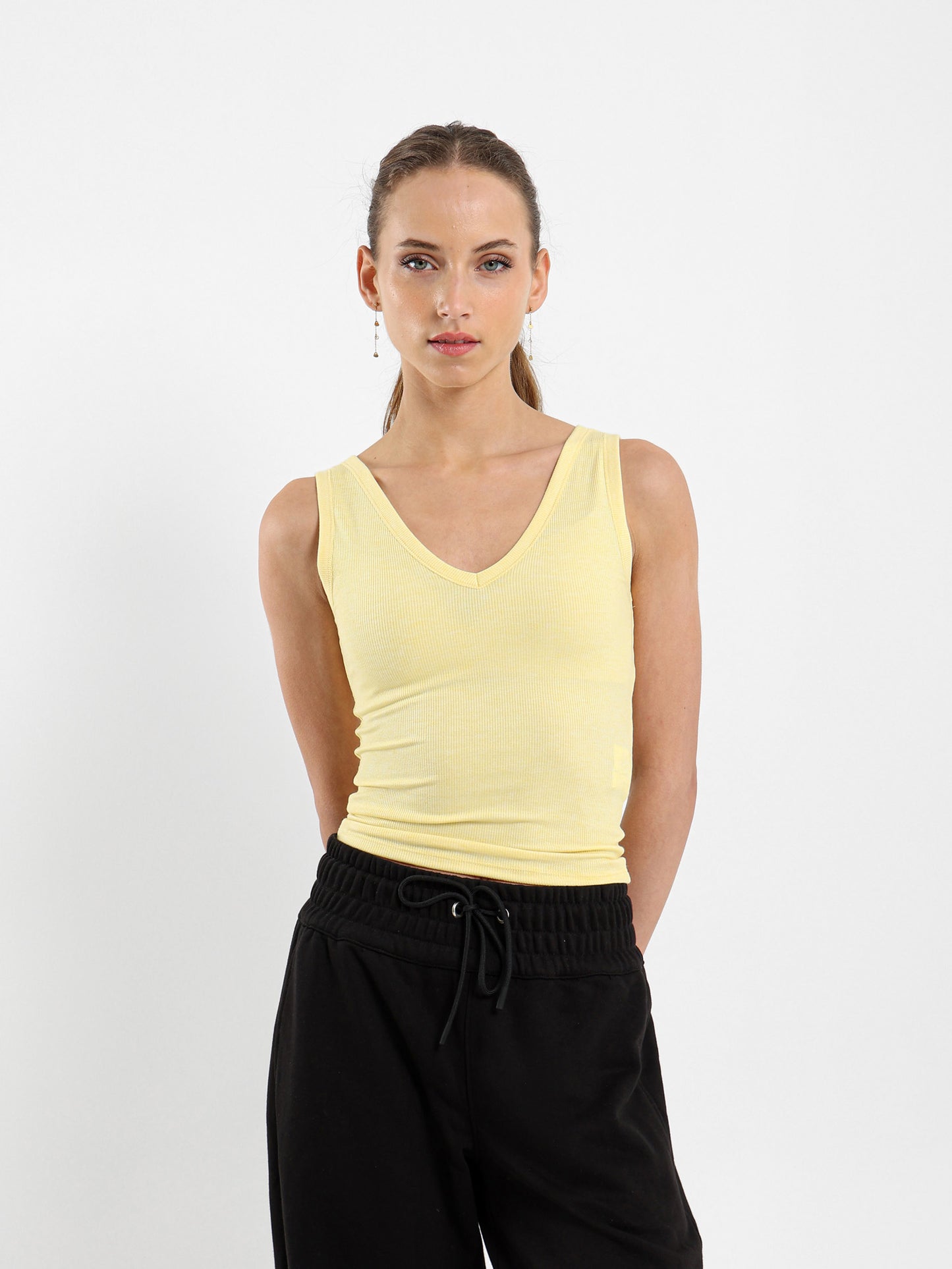 Ribbed V-Neck Sleeveless Top