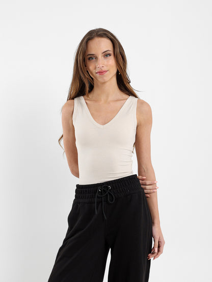 Ribbed V-Neck Sleeveless Top