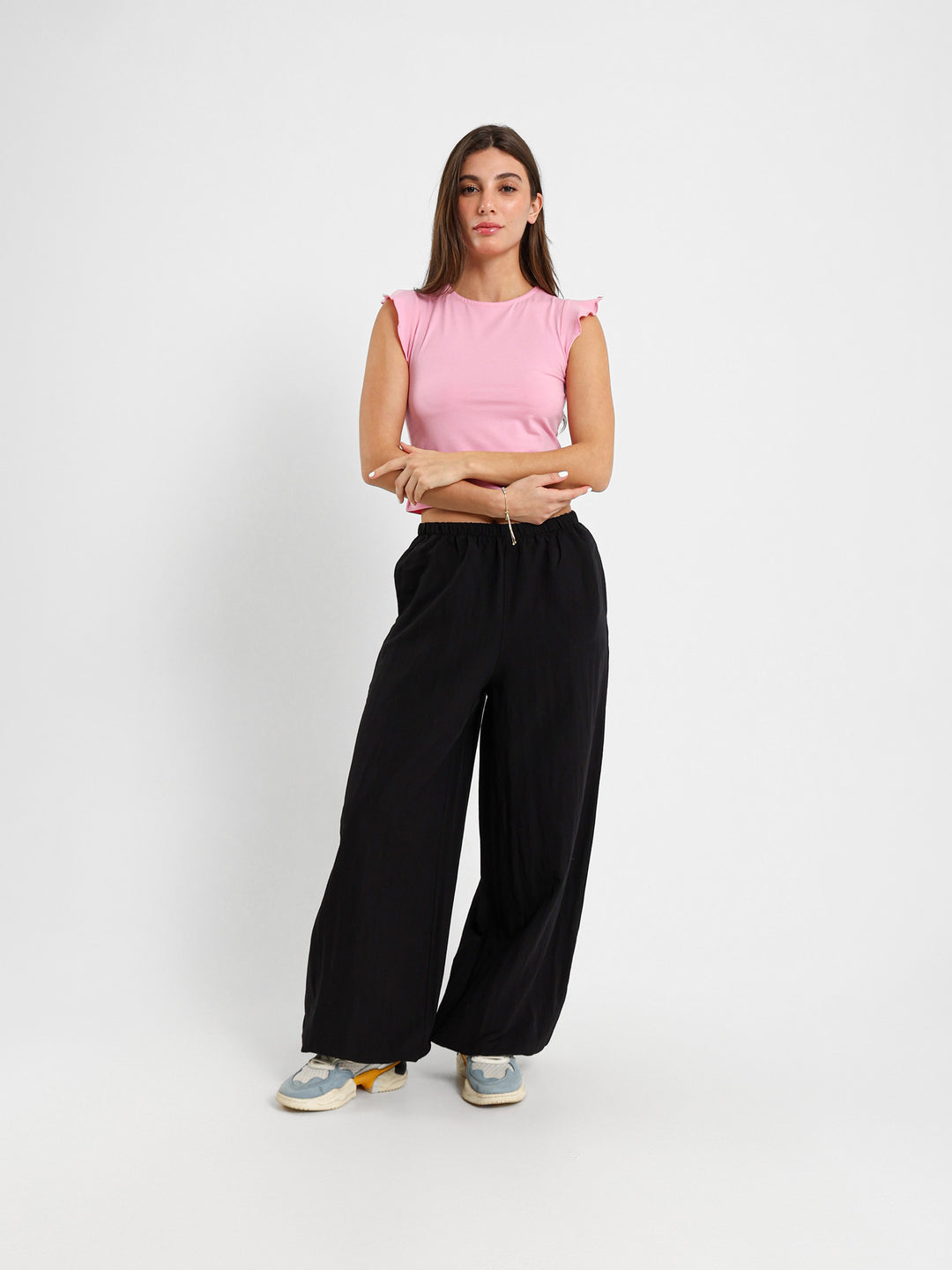Boat Neck Ruffled Sleeve Top